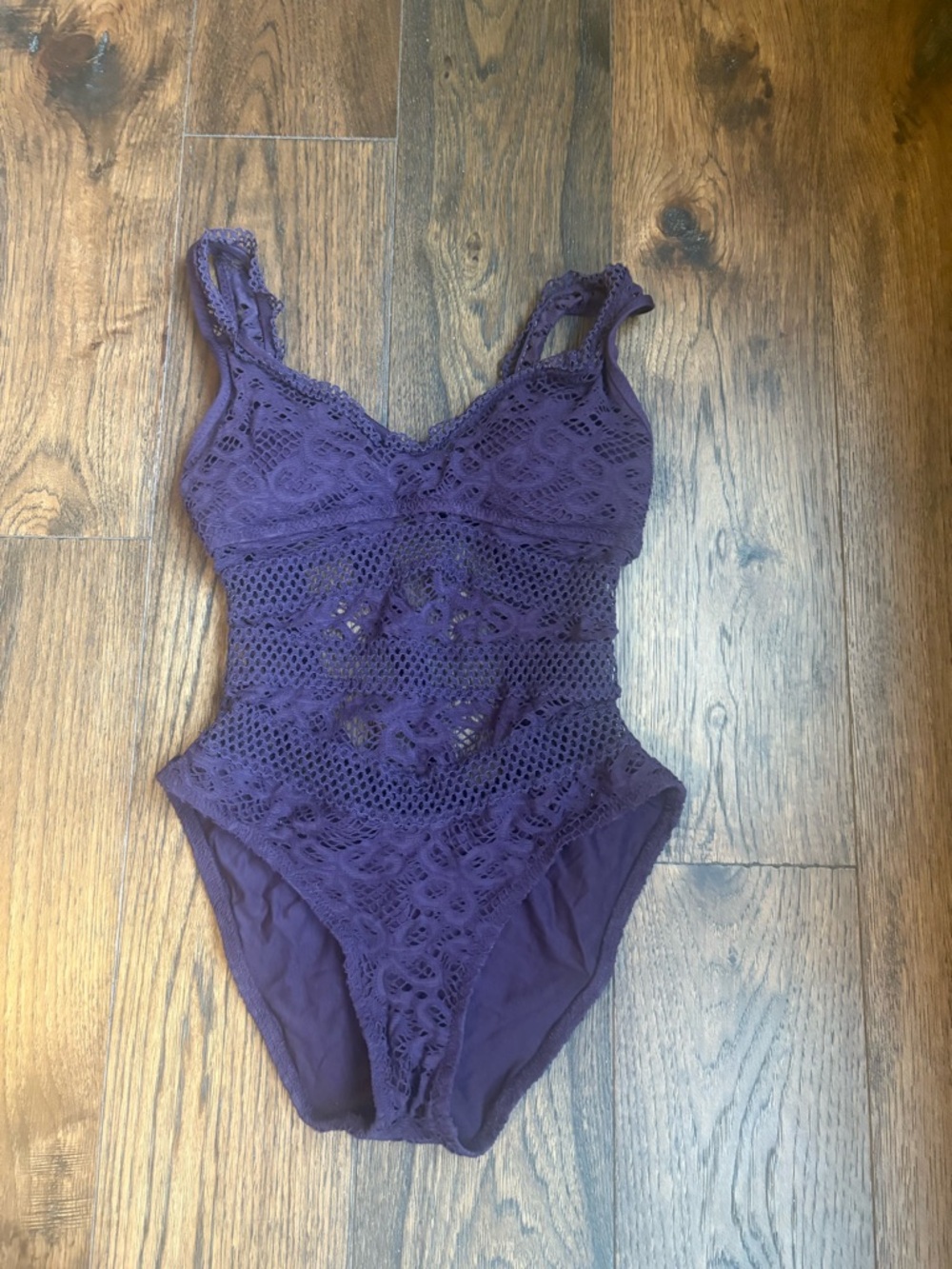 Becca Purple Crochet Lace One Piece Swimsuit Small Petite Boho